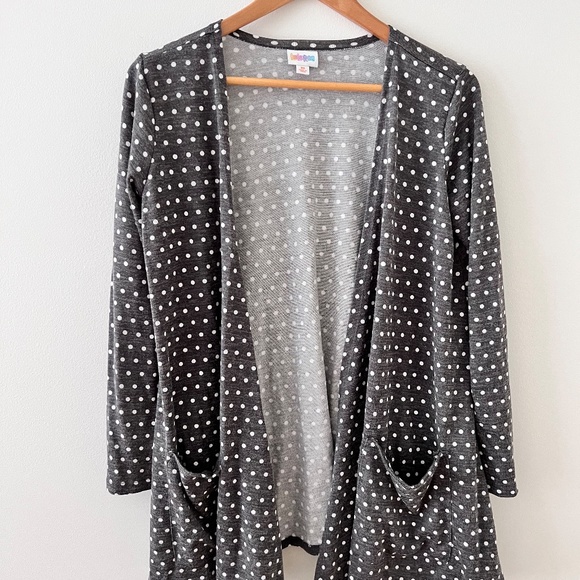 LuLaRoe Caroline Cardigan -XS - Grey and White Polkadot - Picture 2 of 5